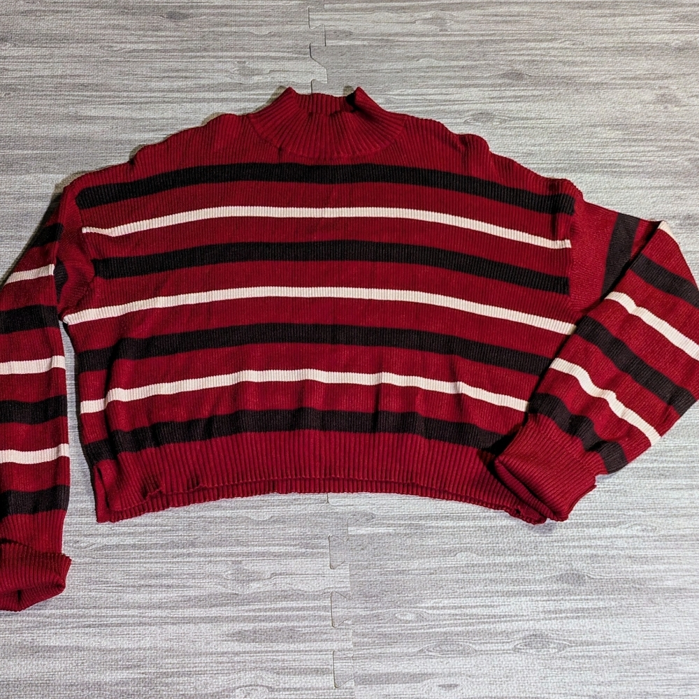 Women's Arizona Jean Co Ribbed Turtleneck Striped Cropped Sweater |‎ Sz XXXL